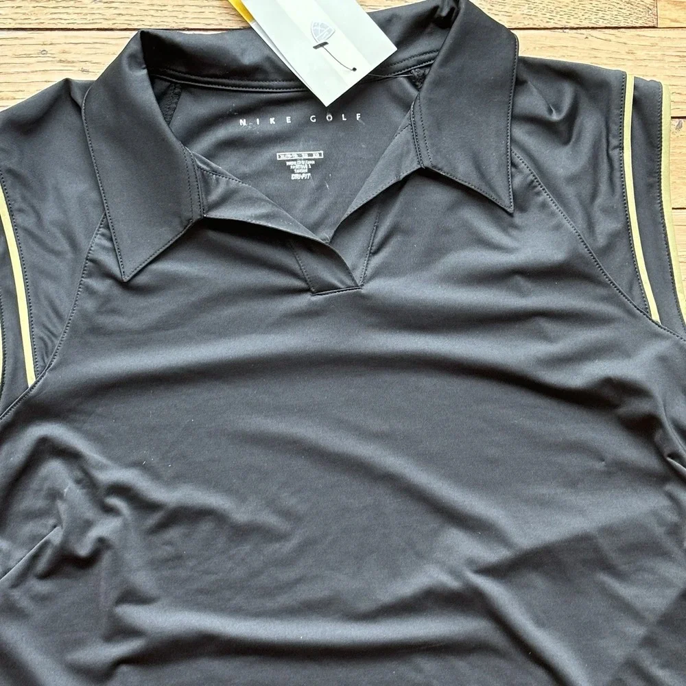 NWT WOMEN'S NIKE‎ GOLF DRI-Fit Sleeveless Polo Sz XL Black Athletic